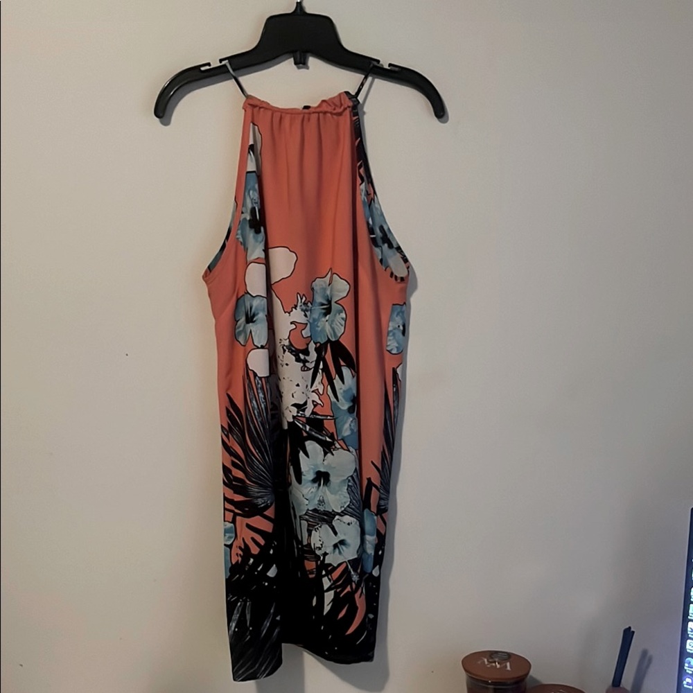 Meghan LA Vibrant Floral Dress in Peach and Navy